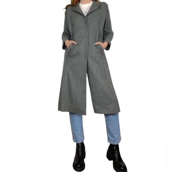 Vintage 80s Light Gray Size Medium 100% Wool Button Front Peacoat Winter Jacket - Picture 2 of 8